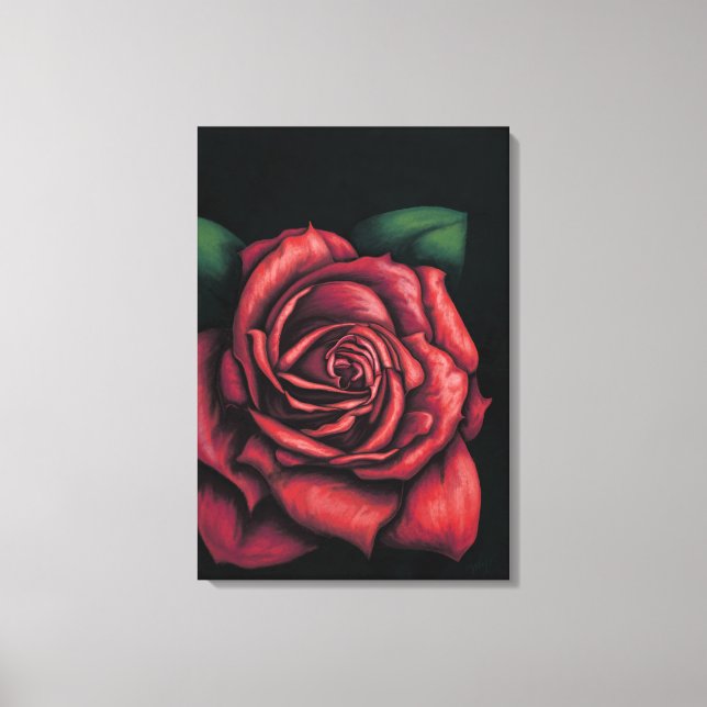 Rose rouge sur fond noir canvastryck (Framsida)