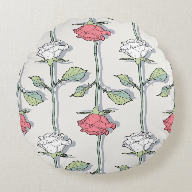 Rose seamless Pattern Rund Kudde (Framsidan)