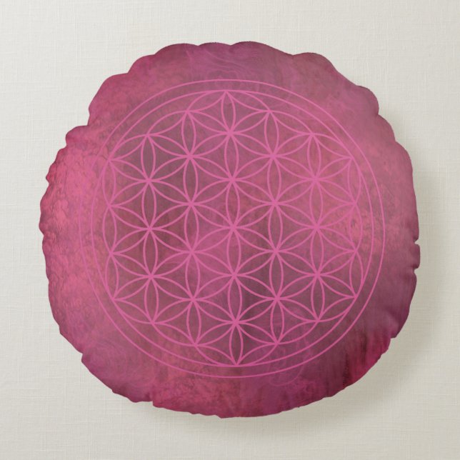 Rose Serenity Flower of Life Rund Kudde (Framsidan)