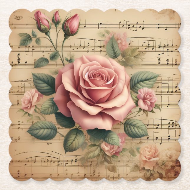 Rose & Sheet Music Pappersunderlägg – Fler former  Underlägg Papper (Framsida)