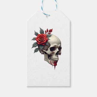 Rose Skelett Kalle Hand Röd Blomma Rose T-Shirt ( Presentetikett