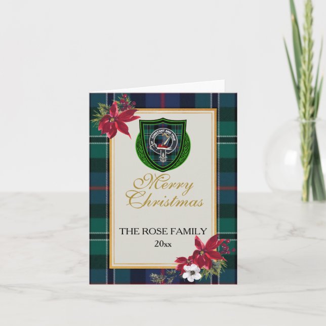 Rose skotska klan tartan och vapensköld kort (Framsida)