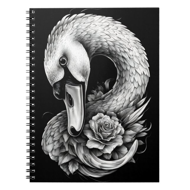 "Rose Swan" Floral Art Spiral Notebook Anteckningsbok (Framsidan)