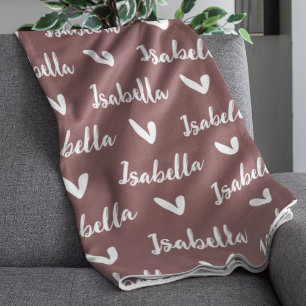 Rose Taupe Personlig Namnfilta med Hjärtan Fleecefilt