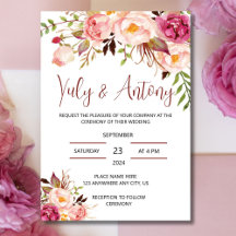 Rose template Invitación para boda floral acuarela