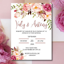 Rose template Invitación para boda floral acuarela Inbjudningar