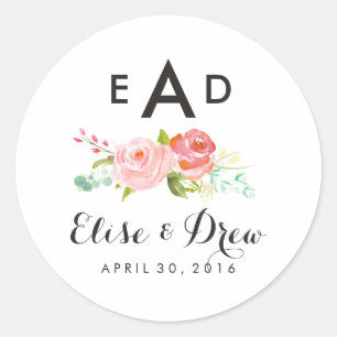 Rose Trebokstavsmonogramm Etikett