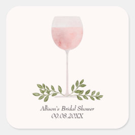 Rosé Vin Glass Cheers Bröllop eller Shower Favor Fyrkantigt Klistermärke