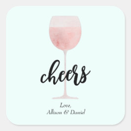 Rosé Vin Glass Cheers Bröllop eller Shower Favor Fyrkantigt Klistermärke