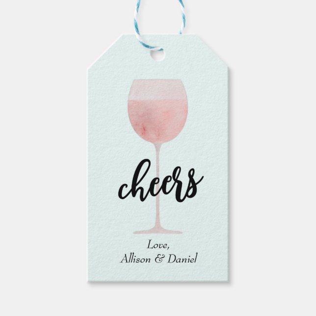 Rosé Vin Glass Cheers Bröllop eller Shower Favor Presentetikett (Framsidan)