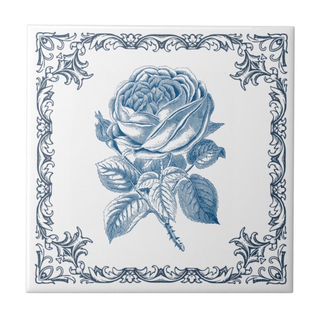 rose vintage bleue kakelplatta (Framsidan)