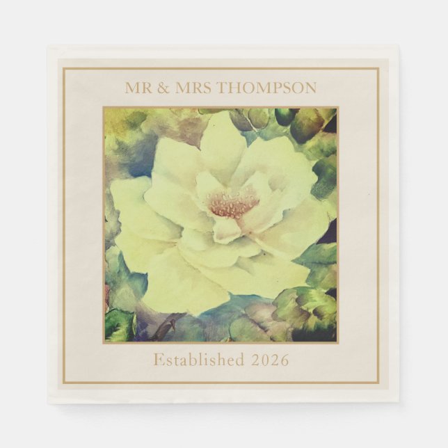 Rose Wedding Napkins | Sage & Ivory Floral | Custo Pappersservett (Framsidan)