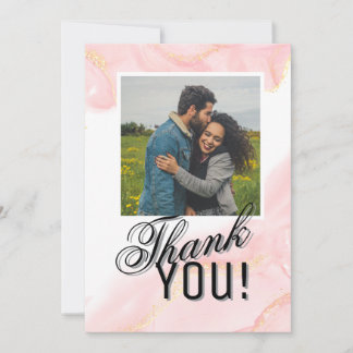 Rose & White Marble Vein Photo Thank You Card Julkort