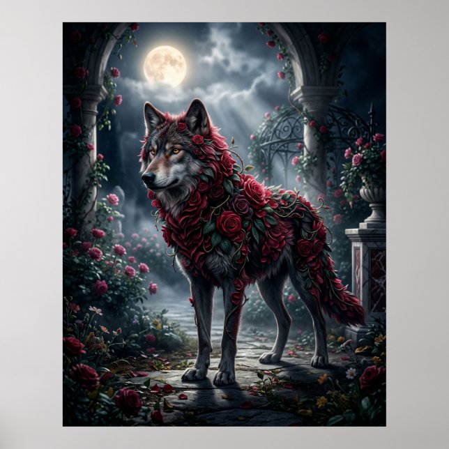Rose Wolf Midnight Garden Poster (Framsidan)