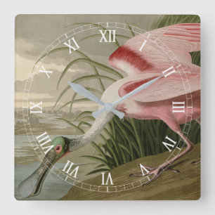 Roseat Spoonbill från Audubon's Birds of America Fyrkantig Klocka