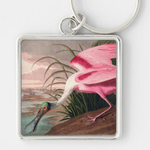 Roseate Spoonbill Audubon Bird Wildlife Fyrkantig Silverfärgad Nyckelring