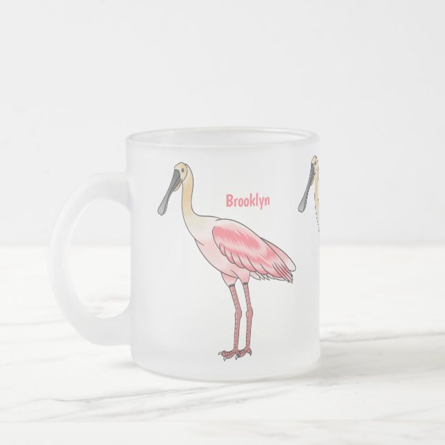 Roseate spoonbill bird cartoon illustration  frostad glasmugg (Vänster)