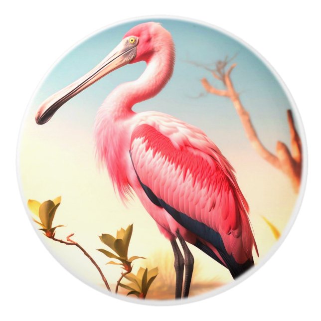 Roseate Spoonbill Ceramic Door pull Knopp (Framsidan)