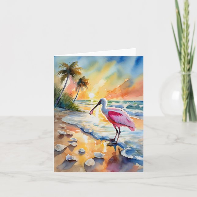 Roseate Spoonbill Florida Watercolor Kort (Framsida)