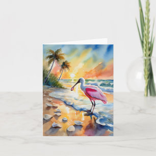 Roseate Spoonbill Florida Watercolor Kort