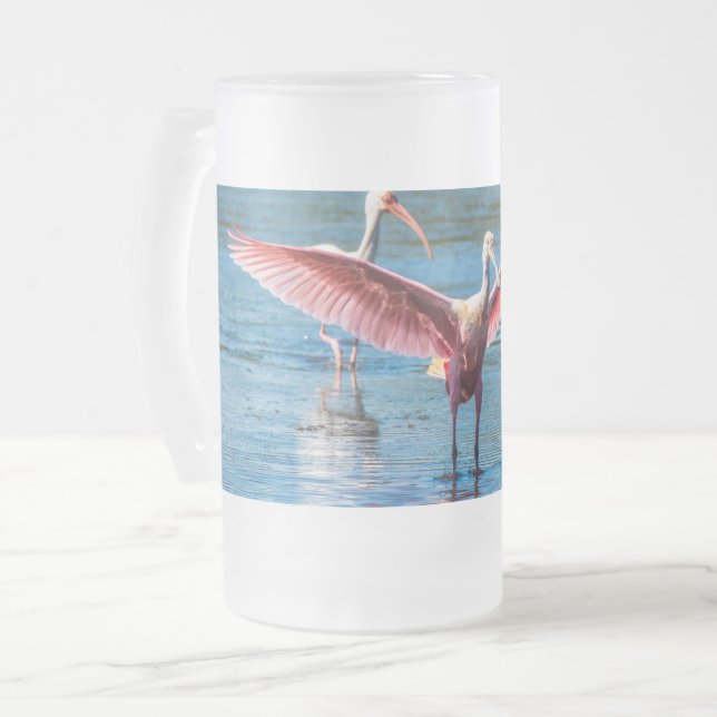 Roseate Spoonbill Frosted 16 oz Frosted Glass Mugg (Framsida vänster)
