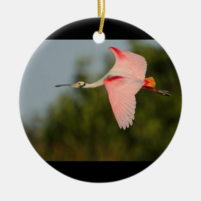 Roseate Spoonbill i flyg Julgransprydnad Keramik (Framsidan)