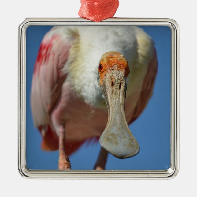 Roseate Spoonbill med stor näcka Julgransprydnad Metall (Framsidan)