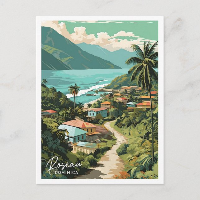 Roseau Dominica Art Travel Ställe illustration Vykort (Framsida)