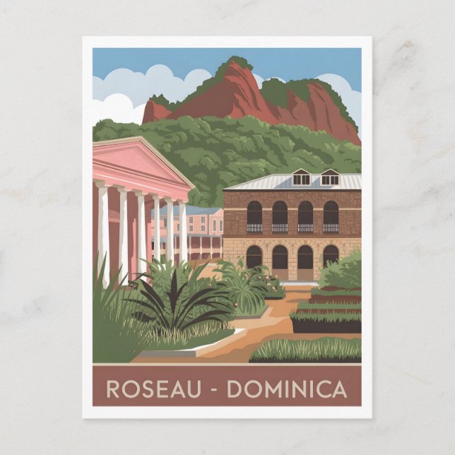 Roseau Dominica Vintage Vykort (Framsida)
