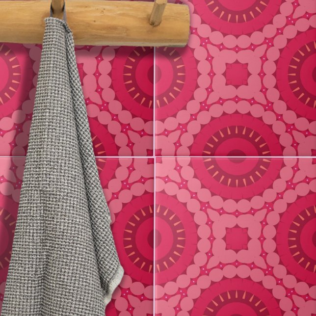 Roseberry Rosa Boho Chic Ethnic Geometric Mönster Kakelplatta (Skapare uppladdad)