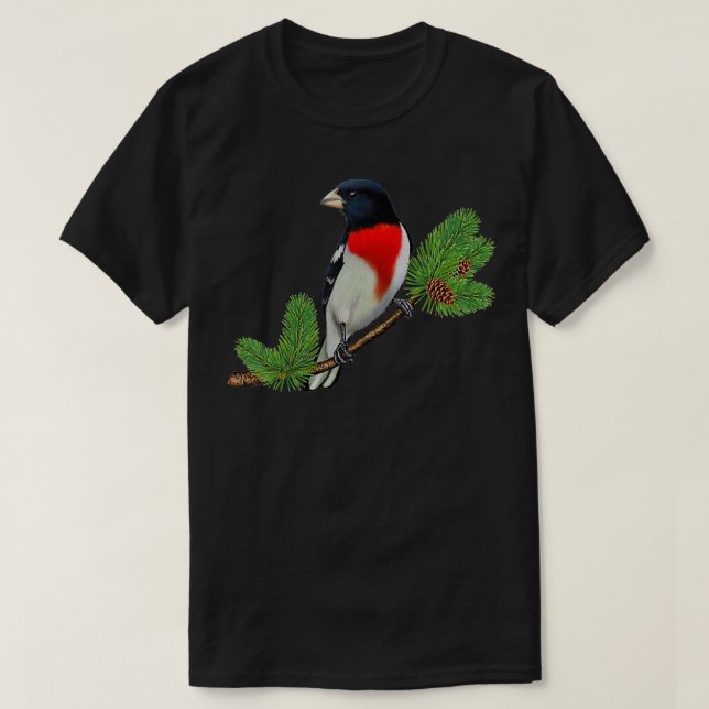 RoseBrested Grosbeak på Gren Birder Älskare T Shirt (Design framsida)
