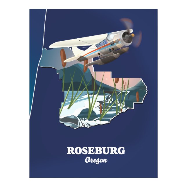 Roseburg oregon retro karta fototryck (Framsidan)