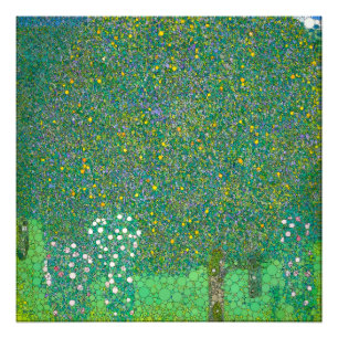 Rosebuskar under Träd av After Gustav Klimt Fototryck