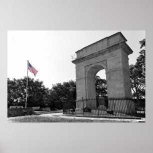Rosedale Memorial Arch and Flagga, Kansas City, BW Poster