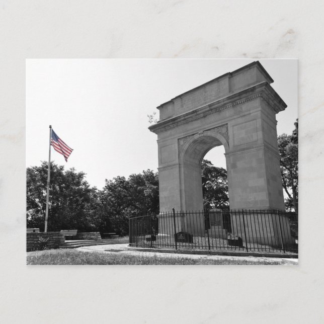 Rosedale Memorial Arch and Flagga, Kansas City, BW Vykort (Framsida)