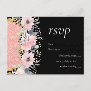 Rosegold BRÖLLOP Girly Rosa Blommigt Glitter Glam Vykort