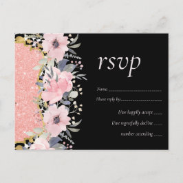 Rosegold BRÖLLOP Girly Rosa Blommigt Glitter Glam Vykort