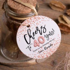 RoseGold Confetti Cheers till 40 års favorittaggar Gåvor Etiketter