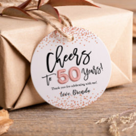 RoseGold Confetti Cheers till 50 års favorittaggar Gåvor Etiketter