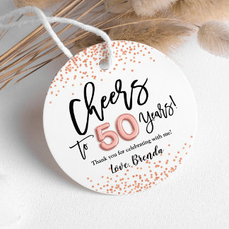 RoseGold Confetti Cheers till 50 års favorittaggar Gåvor Etiketter