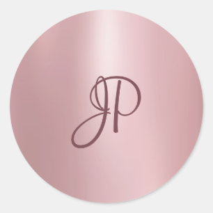 Rosegold Färg Monogrammed Elegant Template Compac Runt Klistermärke