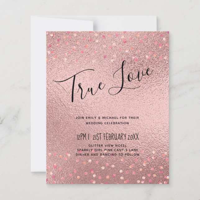 RoseGold Glitter Glam Foil Se Bröllop BUDGET (Framsida)