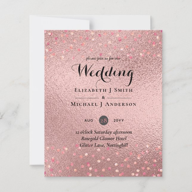 RoseGold Glitter Glam Foil Se Bröllop BUDGET (Framsida)