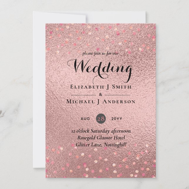 RoseGold Glitter Glam Foil Se Bröllop BUDGET (Framsida)