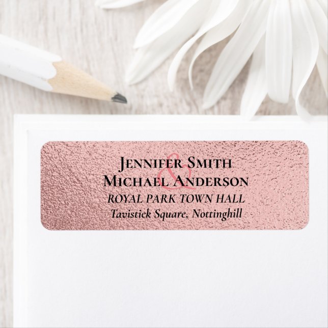 RoseGold Glitter Glam Foil Se Bröllop BUDGET Returadress Etikett (Insitu)