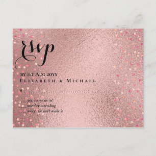 RoseGold Glitter Glam RSVP Bröllops BUDGET Vykort