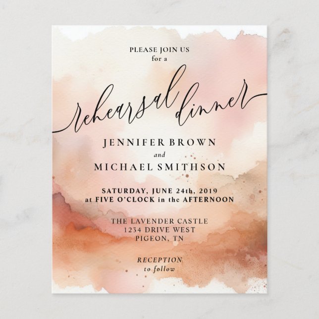RoseGold jordton Watercolor Övningsmiddag Flygblad (Framsidan)
