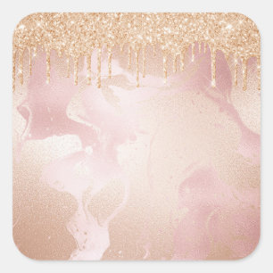 Rosegold Marble med droplet Guld Glitter Fyrkantigt Klistermärke