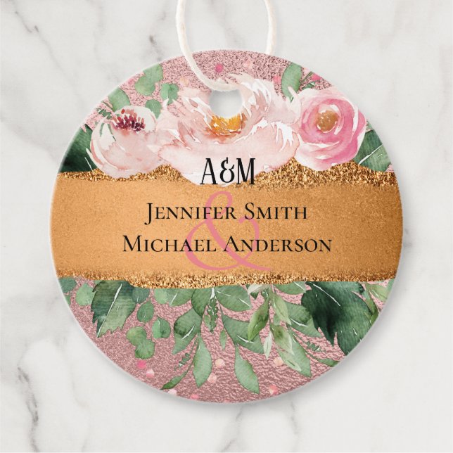 RoseGold Metallisk Glitter Blommig Folie Utseende  Gåvor Etiketter (Framsida)