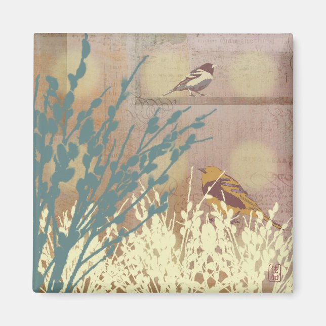 Rosegold Pussy WIllow Bird Magnet (Framsidan)